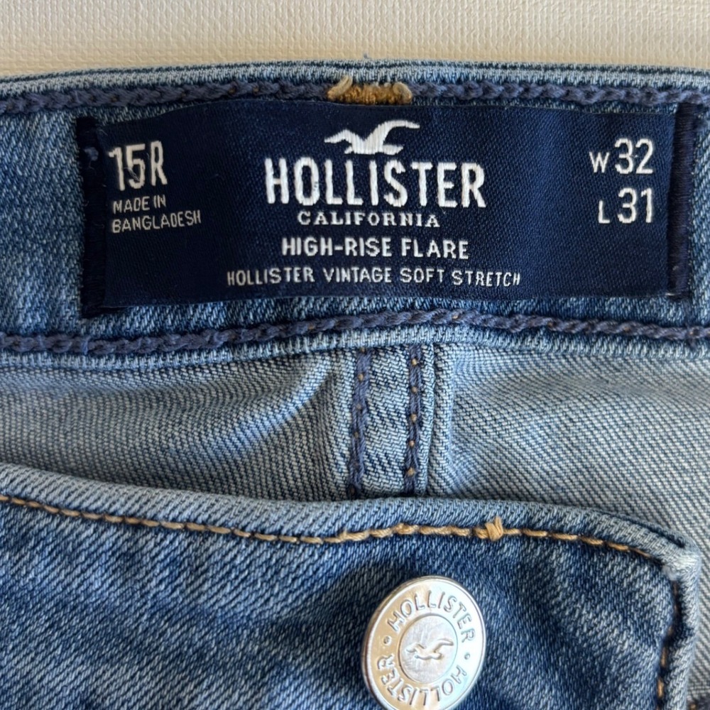 Hollister High-Rise Flare Jeans Patchwork Raw Hem Vintage Soft Stretch 15R 32x31 - Picture 6 of 13